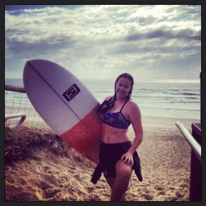Tiff out Surfing at Mermaid Beach QLD